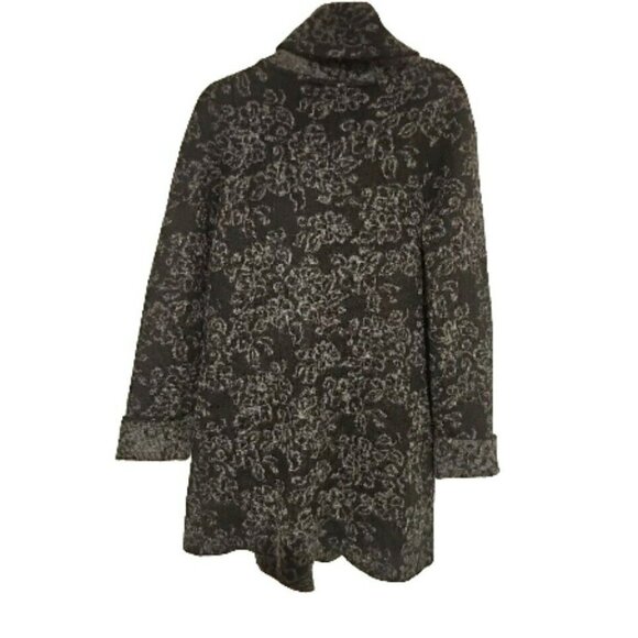 Tahari Wool Blend Sweater Wrap Cardigan Women's LRG Black Floral Warm Comfy Cowl - Picture 10 of 10